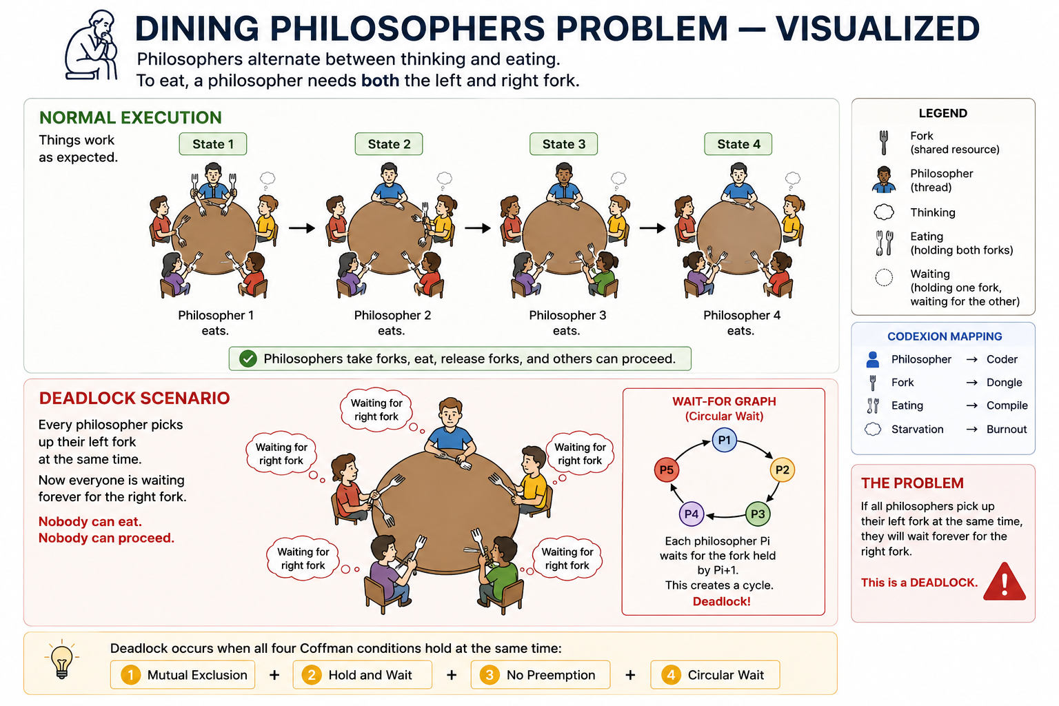 Dining philosophers problem visualized
